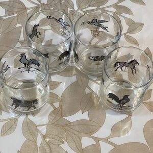 Lot Of 4 VTG Bar Glasses Juice Whiskey Black & White Barware MCM?
